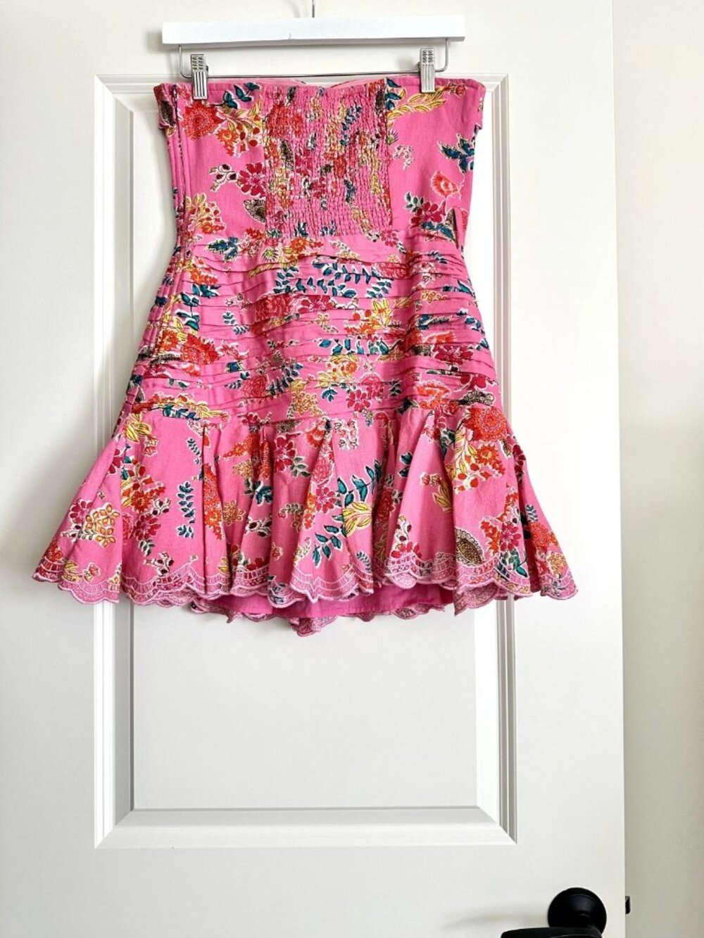 HEMANT & NANDITA Fiora Pink Floral Strapless Linen Blend Mini Dress Size M - Picture 9 of 9